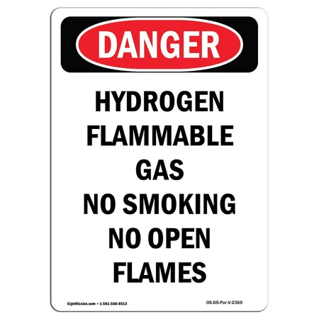 Signmission OSHA Danger Sign, Hydrogen Flammable Gas No Smoking, 10in X 7in Aluminum, 7" W, 10" L, Portrait OS-DS-A-710-V-2369